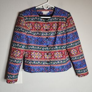 Maggy London 100% Silk Quilted Floral Paisley Button Jacket Sz 12 Vintage